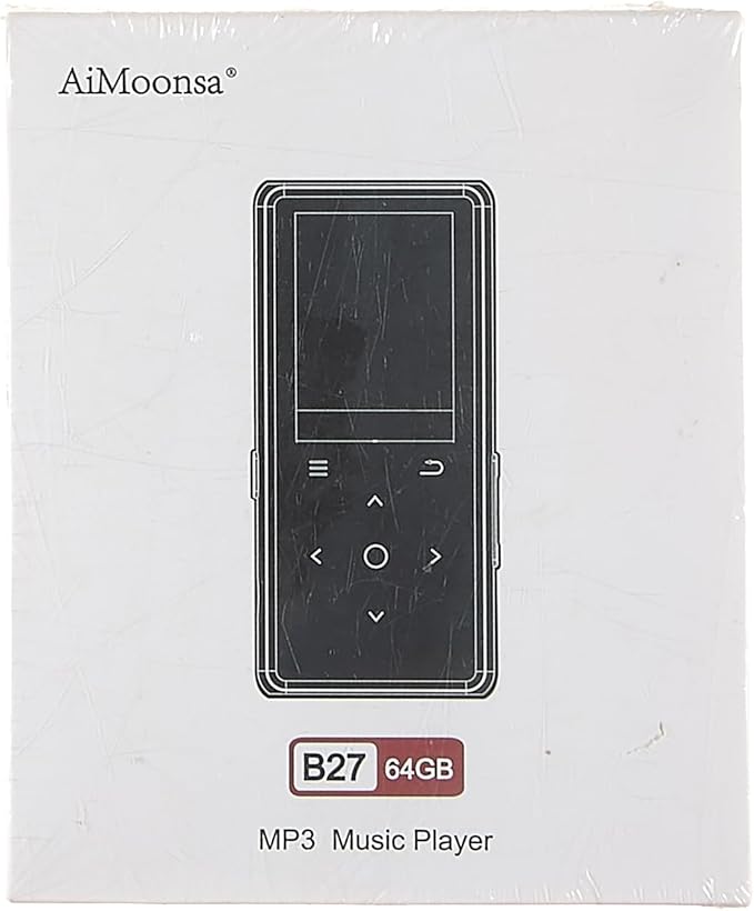 64GB MP3 Player with Bluetooth 5.2, AiMoonsa Music Player with Built-in HD Speaker, FM Radio, Voice Recorder, HiFi Sound, E-Book, Earphones Included