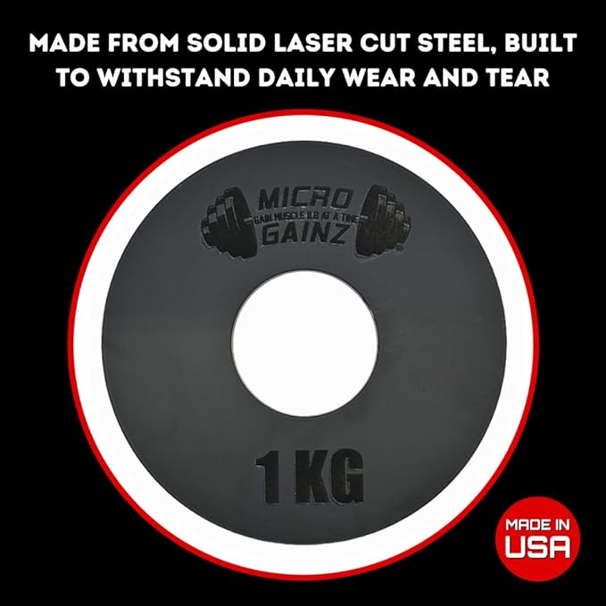 Micro Gainz Kilogram Fractional Weight Plate Set of 2 Plates, .25KG, .50KG or 1KG, Plate Set Designed for Olympic Barbells & Strength Training, Made in USA