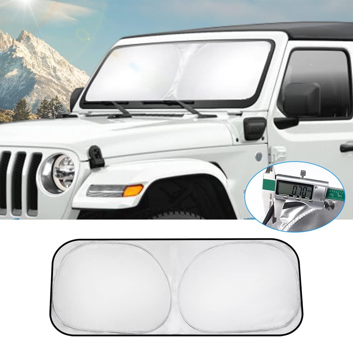 T TGBROS Windshield Sun Shade for 2018-2025 Jeep Wrangler JL & 2/4 Door 4XE & 2020-2025 Gladiator JT Accessories Foldable Sun Shield Front Window Sunshade Cover Sun Visor Cover Sun Protection