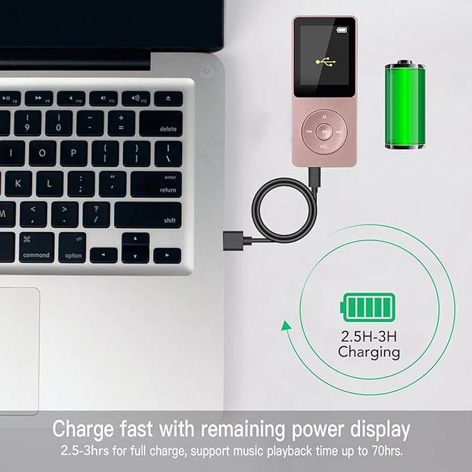 AGPTEK A02PL 64GB MP3 Player, 70 Hours Playback Lossless Sound Music Player, Supports up to 128GB(Rose Gold)