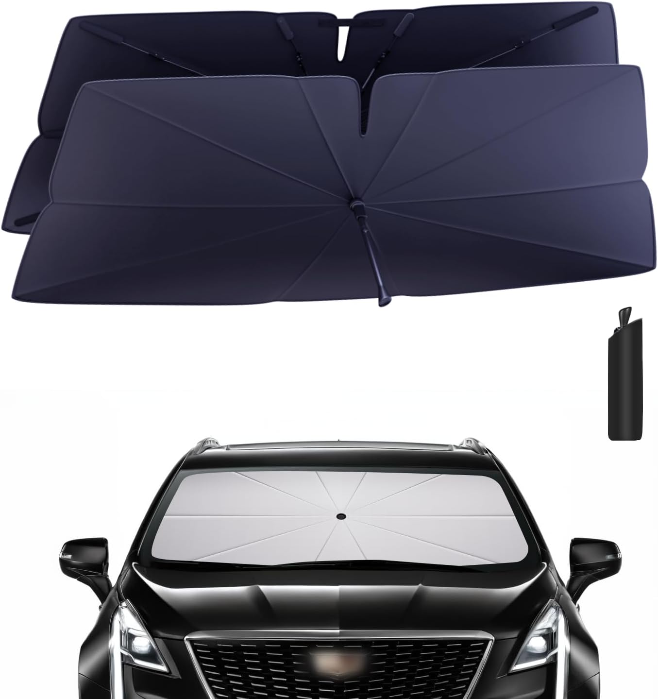 Windshield Sun Shade Umbrella for 2017-2025 Cadillac XT5 Accessories: Custom Fit 240T Silver, Double Thickened, Foldable Sunshade Window Sun Visor, Ultimate 99% UV Blocking for Luxury, Premium, Sport