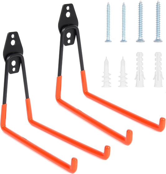 2 Pack Heavy Duty Steel Utility Wall Hooks, Wall Mount Garage Storage Organizer for Hanging Ladders, Bikes,Garden Tools, Skis