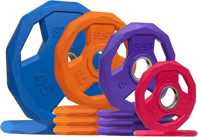 SPART Color Coded Weight Plate 2-Inch Rubber Coated Olympic Grip Plate for Barbell, Solid Cast Iron Weight Plates for Strength Training, Weightlifting, Crossfit, Home Gym, 2.5LB/5LB/10LB/25LB/35LB/45LB, Pair