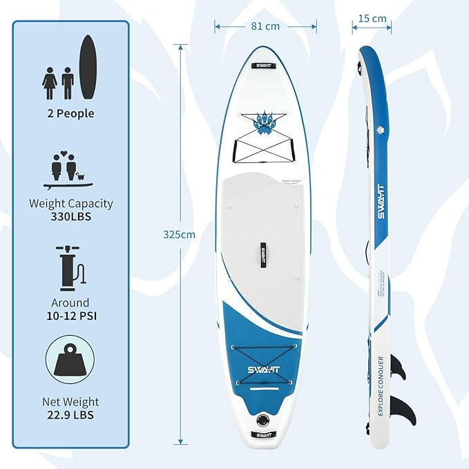 Inflatable Stand Up Paddle Board – Durable SUP for Adults & Youth,33" Wide Blow Up Paddle Board with Paddle, Pump, Backpack,Leash – All Around Stable for All Skill Levels, Carries up to 450 lbs