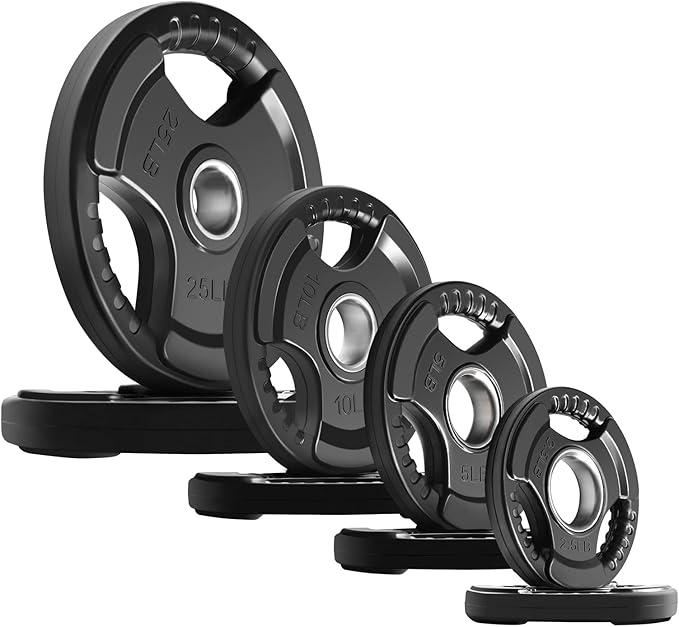 RitFit Olympic Rubber Grip Plates for Barbell, 2-Inch Weight Plates for Weightlifting and Strength Training in Home & Gym, Single, Pair and Sets(2.5/5/10/25/35/45 LB)