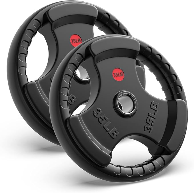 GIKPAL 2-inch Rubber Olympic Grip Weight Plates for Strength Training, Weightlifting in Home & Gym, Barbell Weights Plates Set (2.5/5/10/25/35/45 LB)