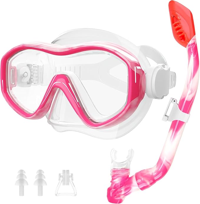 GoseWave Snorkeling Gear for Kids, Kids Snorkel Set for Ages 5-15, Anti-Fog Diving Mask and Dry Top Snorkel Set, Unisex Swimming Goggles with Nose Cover
