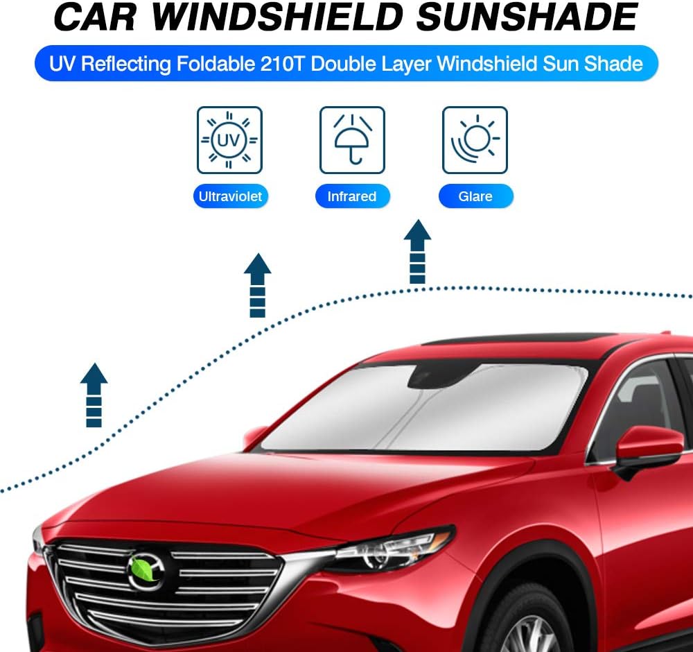 KUST Windshield Sun Shade for Mazda CX-9 2016-2024 2025 CX9 Accessories Sunshade Window Sun Visor Protector Foldable Blocks UV Rays Keep Your Car Cool