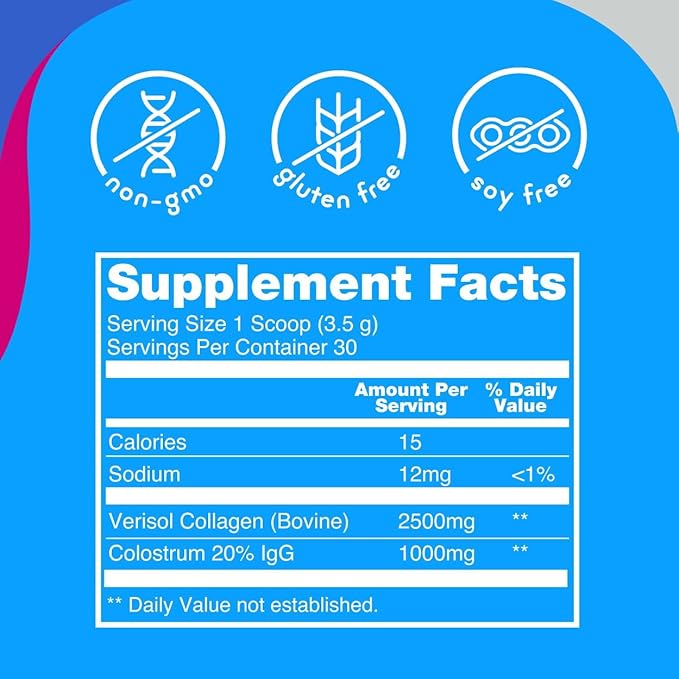 Zena Nutrition Bovine Colostrum & Collagen Powder Supplement for Gut Health, Immune Support, Digestion, Hair, Skin & Nails, Unflavored, Gluten & Sugar Free, 30 Servings