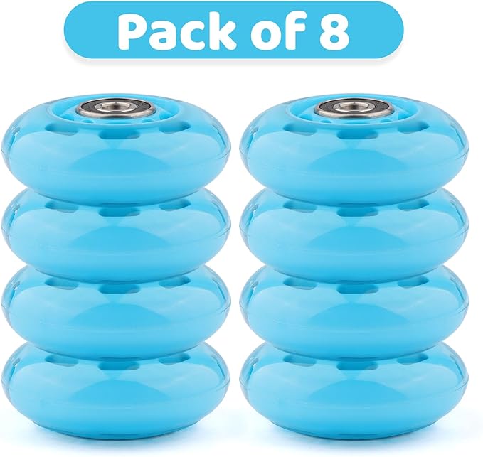 8pcs Inline Skate Wheels Led Light-Up Wheels 64/70/72/76/80mm w/Bushings 85-88A for Kids and Youth Beginners Children's Inline Skates Indoor/Outdoor Use (Blue, 70mm)