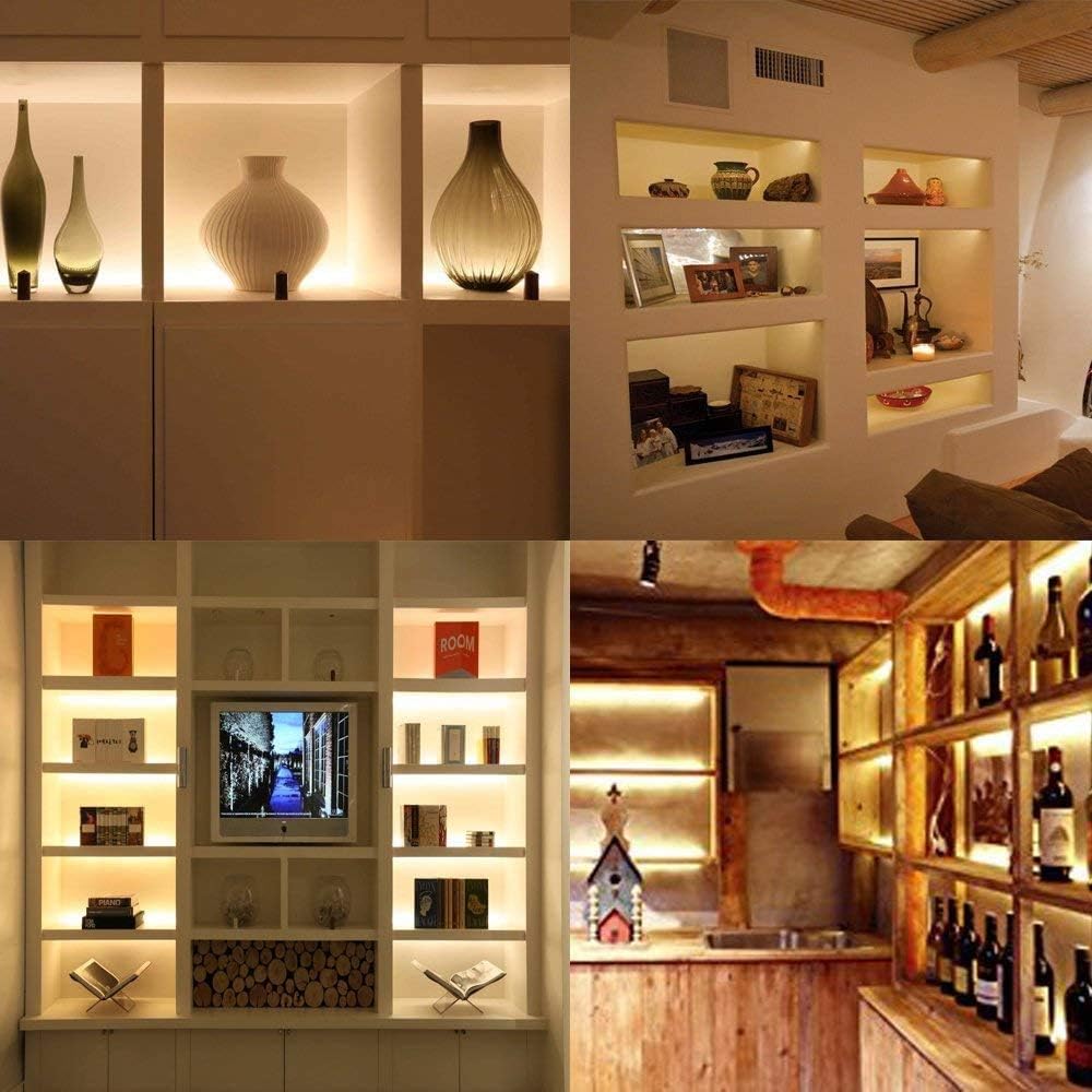 Premium LED Light Strips Kit: 6 x 12 Linkable Bars + Rocker Switch for Warm White Ambient Lighting in Cabinets, Closets, Shelf, Display Case, Showcase Lighting, 3000K Warm White