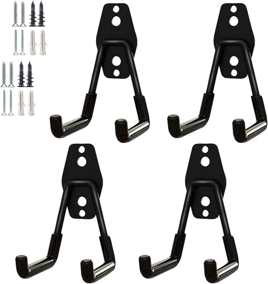 Garage Storage Utility Hooks，Garage Garden Tool Organizer，Steel Wall Mount Hooks, Garden Small U Hooks (4 Pack-Black)
