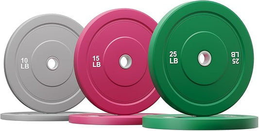 Colored Bumper Weight Plates Olympic Weight Plate Set 2-Inch, 10/15/25 lb Rubber Weight Plates Set for Strength Training Home Gym, Barbell Weights Plates for Heavy Weight Lifting