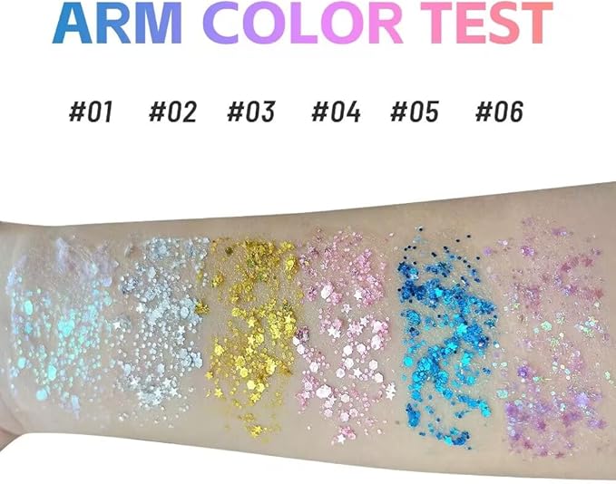 Silver Face Hair Glitter Stick, Chunky Sequins Body Glitter Rave Music Festival Outfits for Kids and Women,Waterproof Shimmer Accessories for Parties & Events
