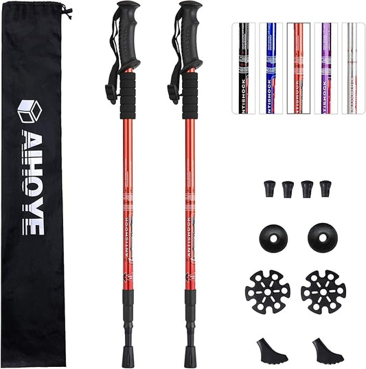 Aihoye Hiking Trekking Poles, 2 Pack Collapsible, Lightweight, Anti Shock, Walking Sticks, Adjustable Hiking Pole for Men and Women