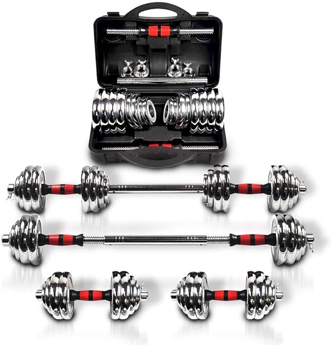 Adjustable Dumbbell Set With 3 in 1 Dumbbell Barbell Metal Connecting Rod, Chromed Weights, Hardcover Gift Box, Adjustable Weight Sets up to 44lbs/66lbs/110lbs, Home Gym Exercise Training Equipment