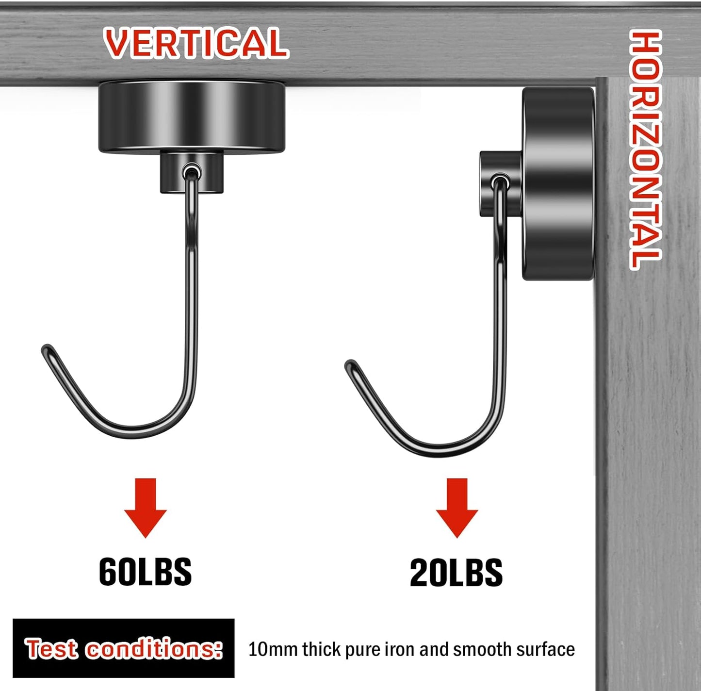 FINDMAG Black Magnetic Hooks, 60 LB+ Magnetic Hooks Heavy Duty 2025 Cruise Ship Essentials, Stong Neodymium Magnet Hooks for Refrigerator, Workplace, Curtain, Locker Accessories, Home - 6 Pack