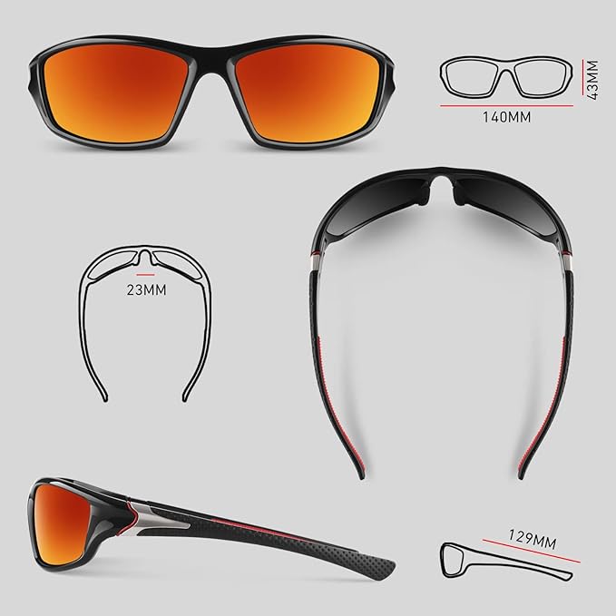 Polarized Sports Sunglasses for Men Women,Fishing Driving Rectangular Goggles UV400 Protection