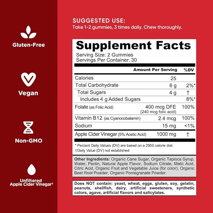 Goli Apple Cider Vinegar Gummy Vitamins - 180 Count - Vitamins B9 & B12, Gelatin-Free, Gluten-Free, Vegan & Non-GMO