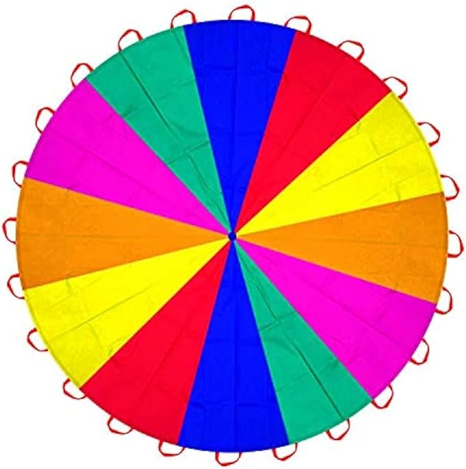 6.5ft/10ft/12ft/13ft/16.4ft/20ft Rainbow Parachute for Outdoor Party Games, Kids Play Parachute Group Cooperative Team Game Toys, Family Get-Together Entertainment