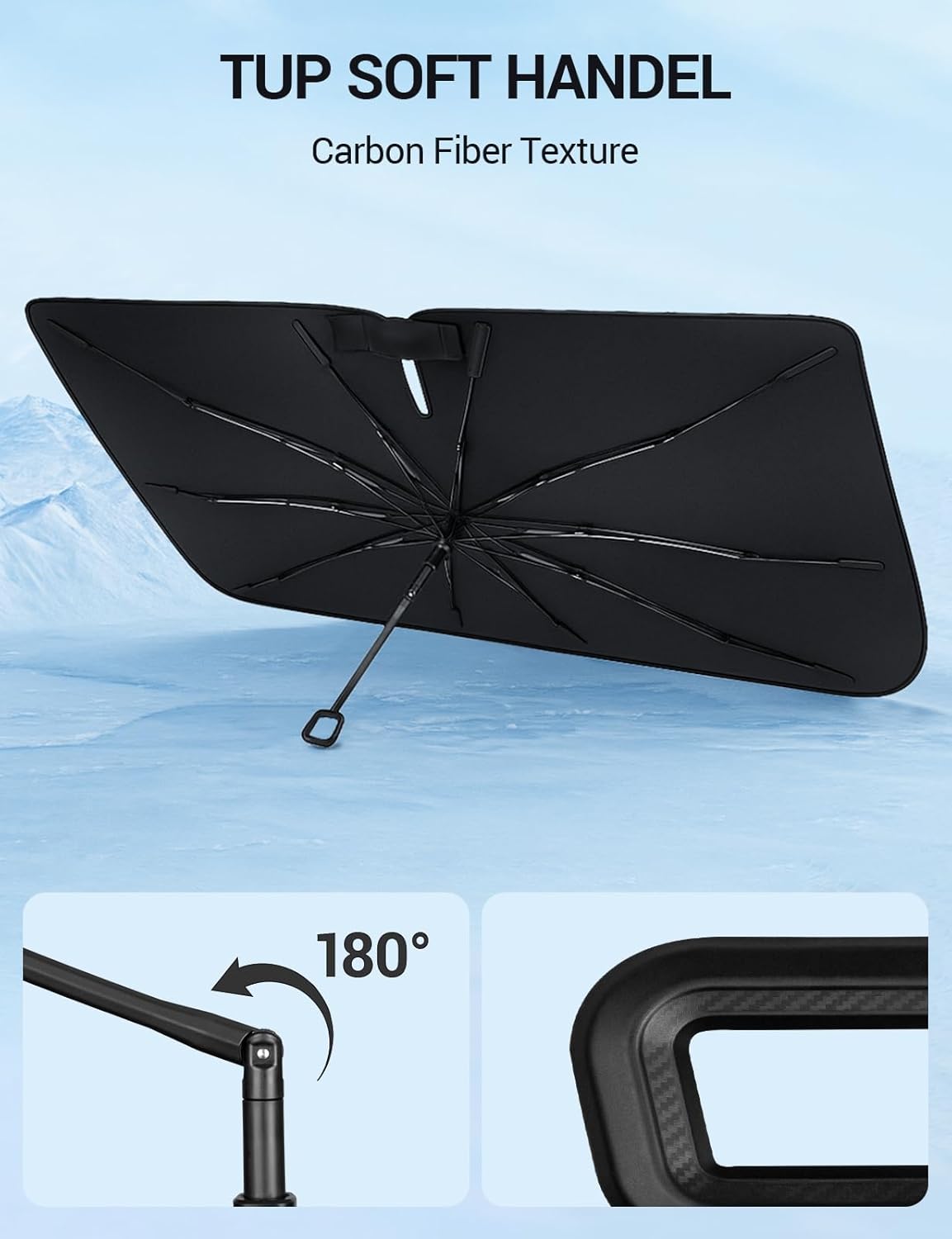 Proadsy Windshield Sun Shade Umbrella for Mercedes-Benz GLC 2023-2025 Foldable Car Umbrella Sunshade with Soft TPU Handle Spring Structure Crystal Cooling Material Protect Car from Rays & Heat
