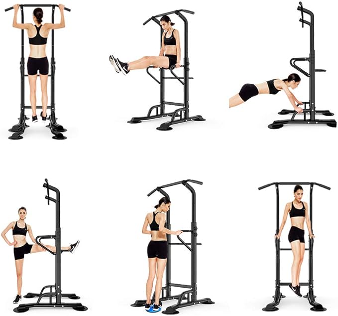 sogesfurniture Tower Adjustable Height Pull Up and Dip Station Multi-Function Home Strength Training Fitness Workout Station Sturdy Chin-Up Bar Stand Dip Station