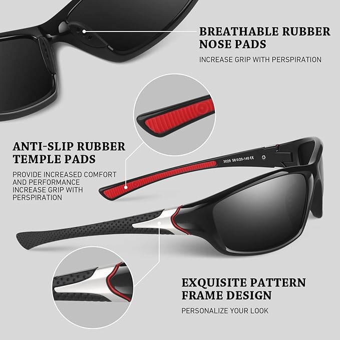 Polarized Sports Sunglasses for Men Women,Fishing Driving Rectangular Goggles UV400 Protection