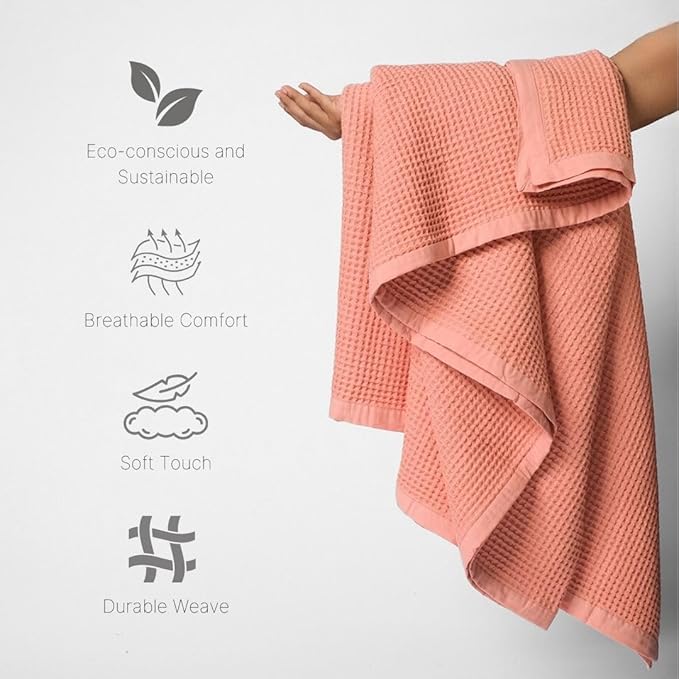 GOTS Certified Organic Cotton Waffle Weave Blanket, Queen Bed Size, 90"X90"Cozy Throw Blanket for Couch, Modern Home Decor, Throw Blankets,Comfy Waffle Blanket, Soft Bed Blankets -Sun Bay