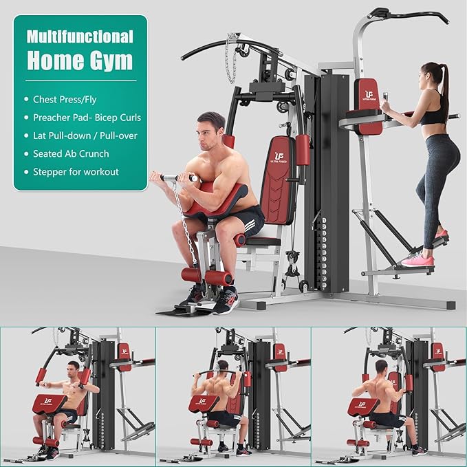 Multifunctional Home Gym Equipment Workout Station with Pulley System, Arm, and Leg Developer for Full Body Training