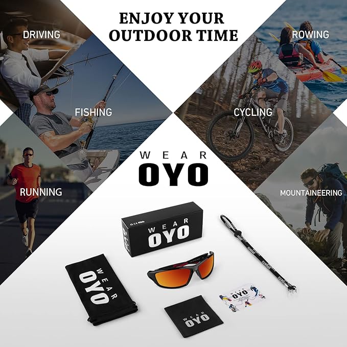 Polarized Sports Sunglasses for Men Women,Fishing Driving Rectangular Goggles UV400 Protection