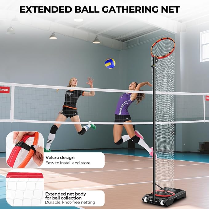 Volleyball Setter Trainer Net Setting Training Equipment，with Mobile Pulleys, Adjustable Height/Angle,Can Be Filled with Water，Indoor and Outdoor Volleyball Serve, Dunk and Set Practice Net
