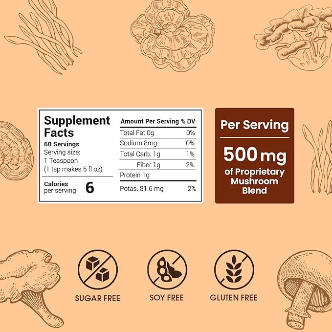 Instant Mushroom Coffee Dark Roast (60 Servings) With 10 Mushrooms (Lions Mane, Cordyceps, Turkey Tail & Other) Mixed With Gourmet 100% Arabica Instant Coffee for Focus & Gut Health Support