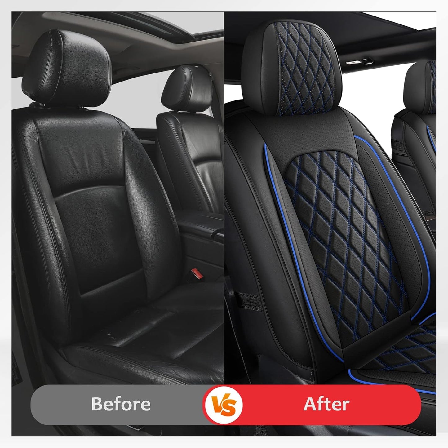 MIROZO Seat Covers for Ram, Waterproof Truck Seat Covers Compatible with 2009-2025 Dodge Ram 1500 2500 3500 Truck Pickup Crew Quad Cab with Split Bench 40/60(Black and Blue,Full Set Curved Back)