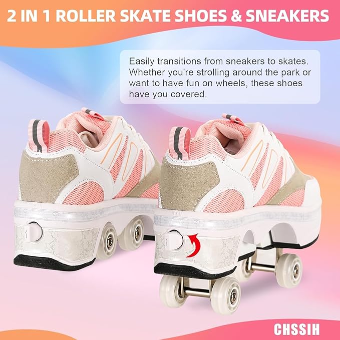 CHSSIH Roller Skate Shoes for Girls, Kids, Women, Men & Adults – Retractable Shoes with Wheels | Pop-Out High Roller Skating Shoes That Turn Into Sneaker Skates