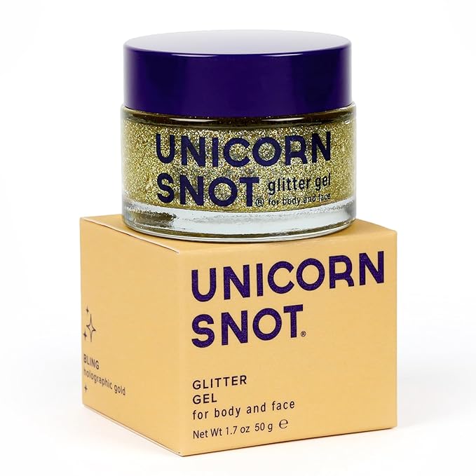 Unicorn Snot Face & Body Glitter - Cosmetic-Grade Holographic Glitter Gel - Makeup for Festivals, Raves, Anime Cosplay - Safe for Face, Easy Application & Removal, 1.7oz Gold (Bling)