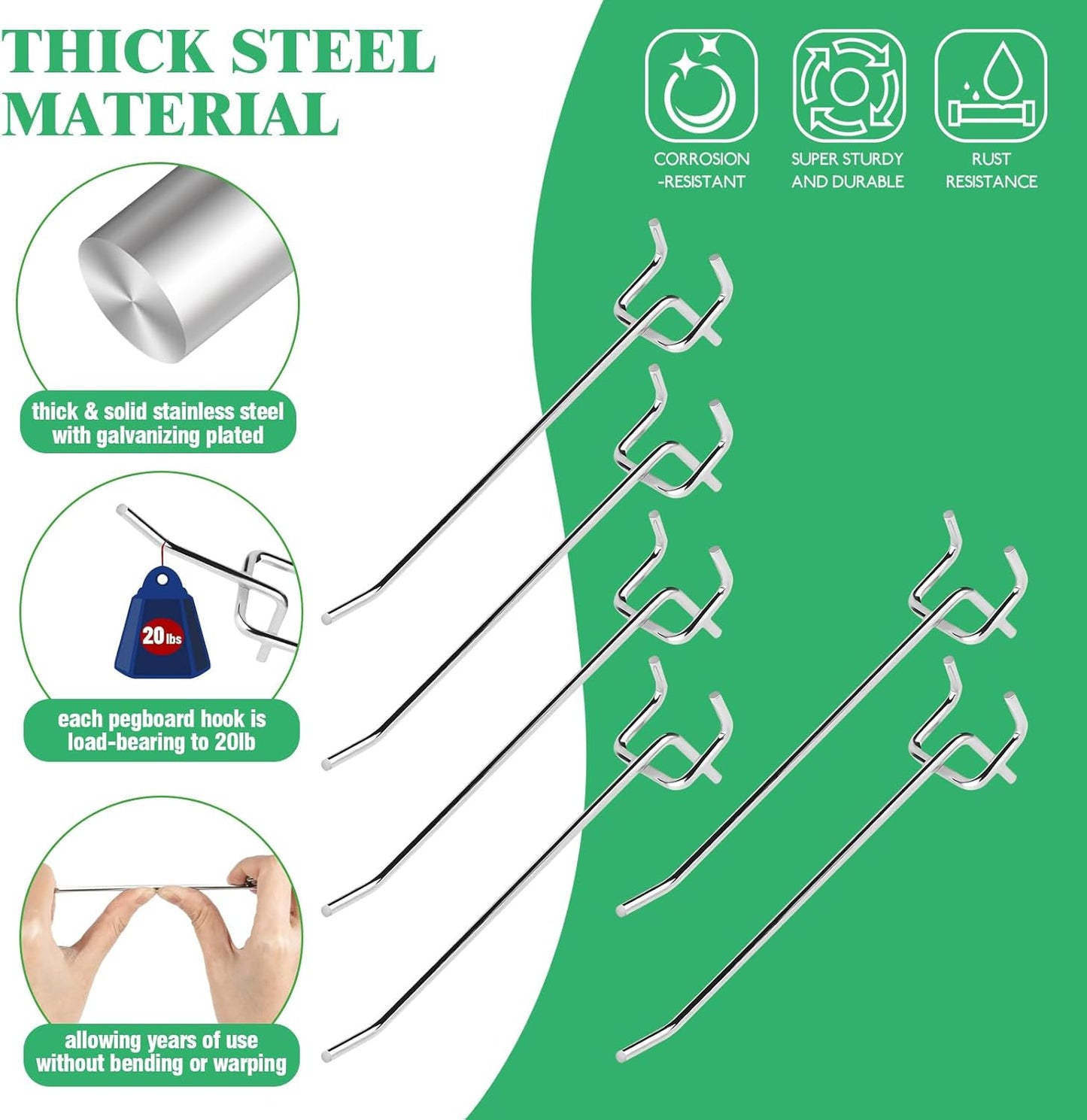 50Pcs 6"/15CM Pegboard Hooks Assortment Set, Metal Peg Board Hooks with 2.5mm Hole Pitch 4mm Wire Diameter Slatwall Hanging Hook for Garage Organization Wall Hanging (Silver)