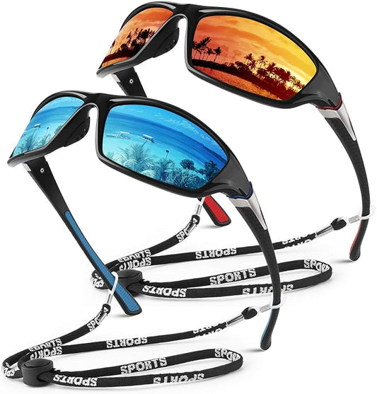 Polarized Sports Sunglasses for Men Women,Fishing Driving Rectangular Goggles UV400 Protection