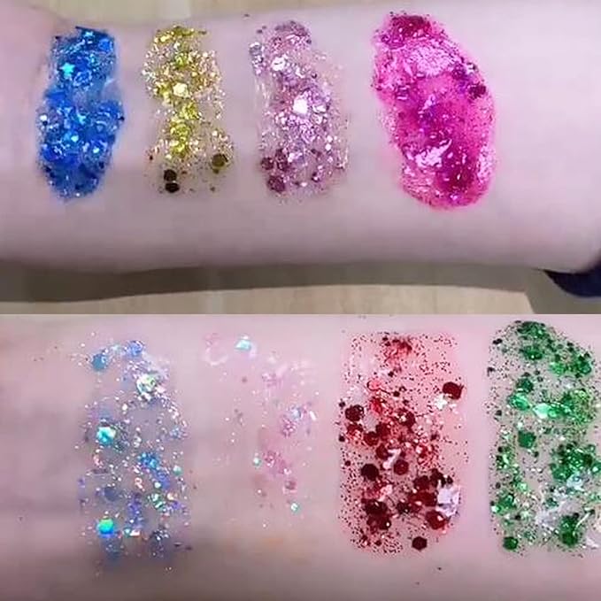 Red Face Glitter Gel,Halloween Singer Concerts Rave Accessories,Music Festival Body Glitter Gel,Christmas Sequins Face Glitter Paint Makeup,Sparkling Hair Chunky Glitter for Women,50ML