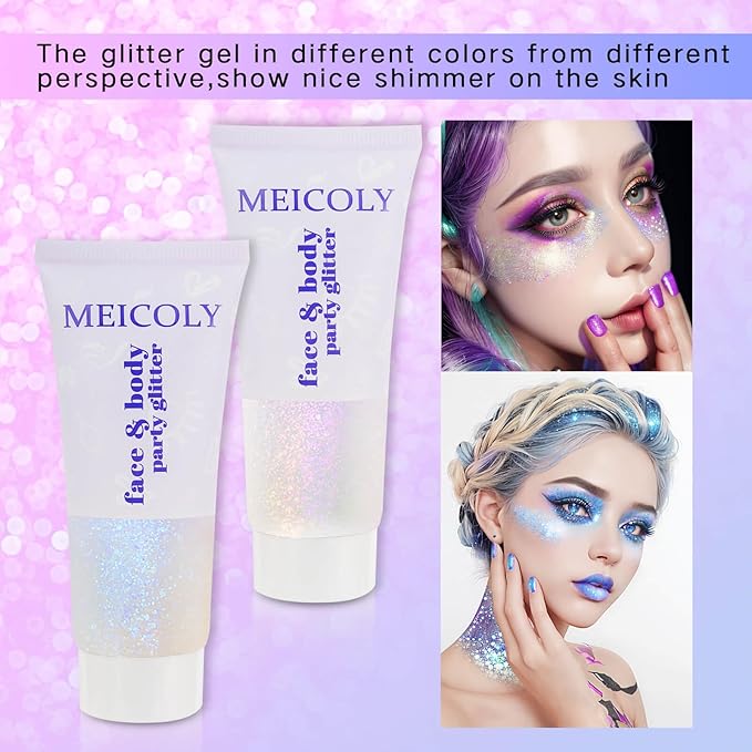MEICOLY Fine Face Body Glitter,Color Changing Glitter Gel for Body,Face,Hair,Lip,Eye,Long Lasting Holographic Sequins Glitter Face Paint Makeup,Sparkling Pink,50ml