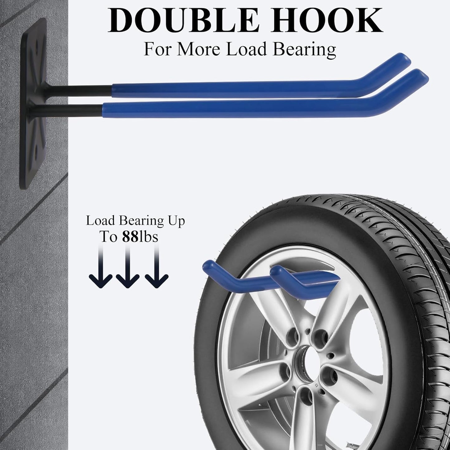 Steel Garage Storage Hooks Wall Tool Organizer, 12.4 Inch Garage Hook Heavy Duty Utility Storage Hangers Blue for Ladders, Chairs, Garden Tools, Set of 4