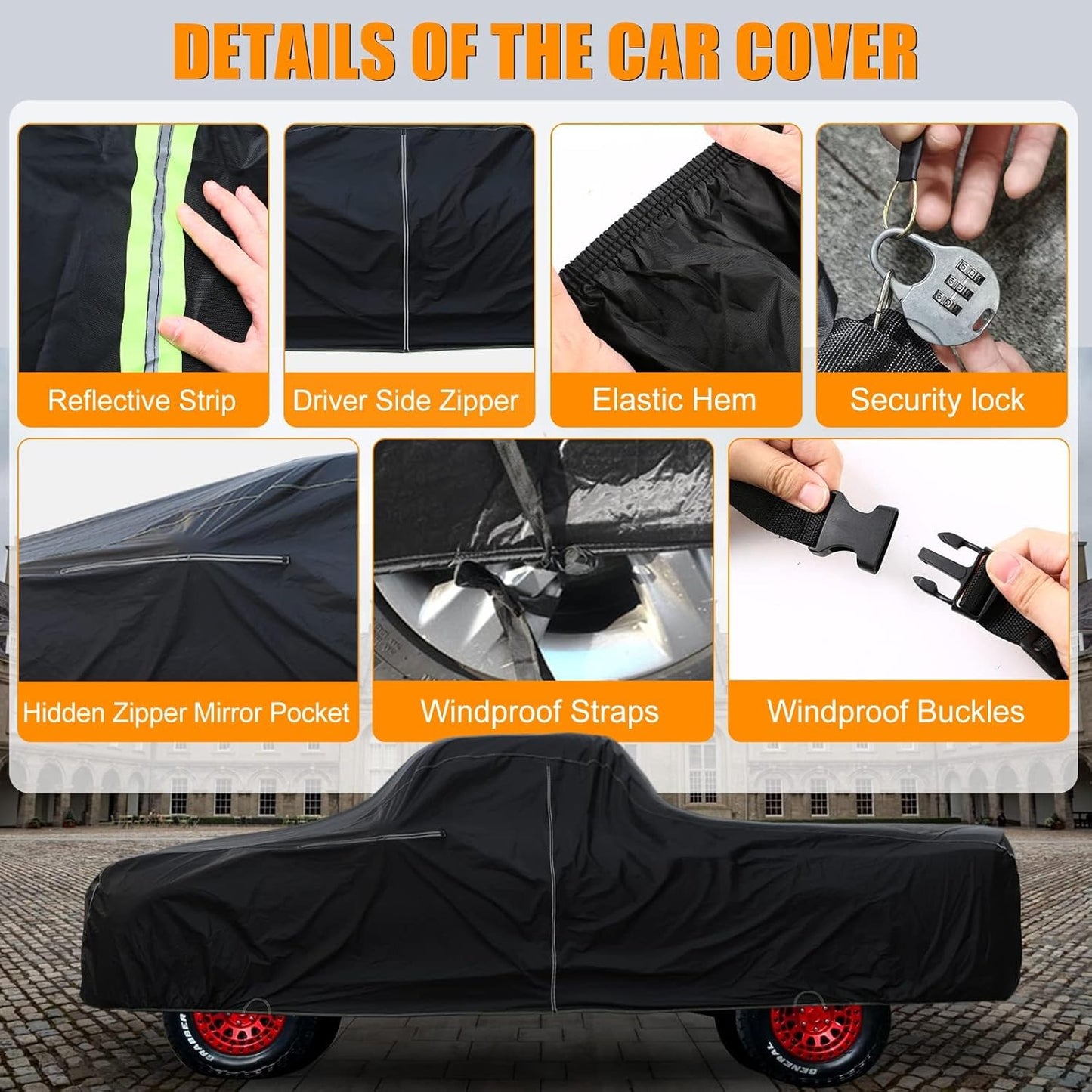 Waterproof Car Cover Compatible with Chevrolet C/K 1500/2500/3500 1988-1999, 2 Door Regular/Standard Cab Short Bed 300D All Weather Classic Car Covers with Zipper Door for Snow Rain Protection