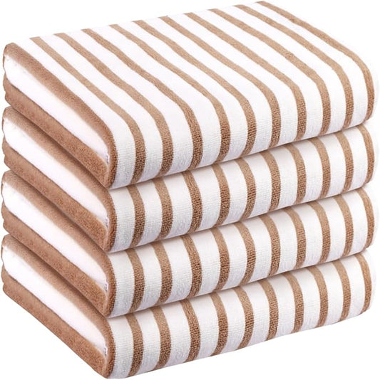 JML Microfiber Towels, Bath Towel Sets (4 Pack, 27" x 55") - Extra Large, Soft, Absorbent, Fast Drying, Multipurpose for Hair Wrap, Swimming, Fitness, Sports, Yoga -Stripe Coffee
