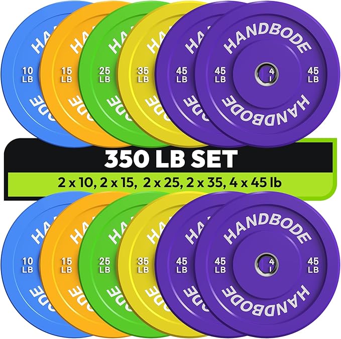 Colored Bumper Weight Plates Olympic Weight Plate Set 2-Inch, 10/15/20/25/35/45/55 lb Barbell Weight Plates Set for Home Gym, Rubber Strength Training Weights Plates for Weight Lifting