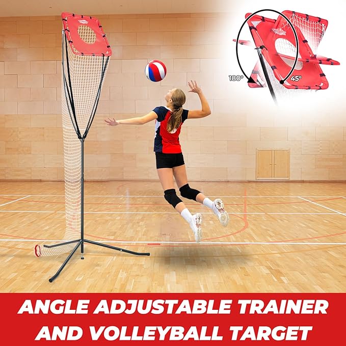 Volleyball Setter Training Net，Height & Angle Adjustable Volleyball Training Net with Metal Frame，Tripod Base for Indoor and Outdoor，Volleyball Training Equipment for Setting,Serving,Spiking