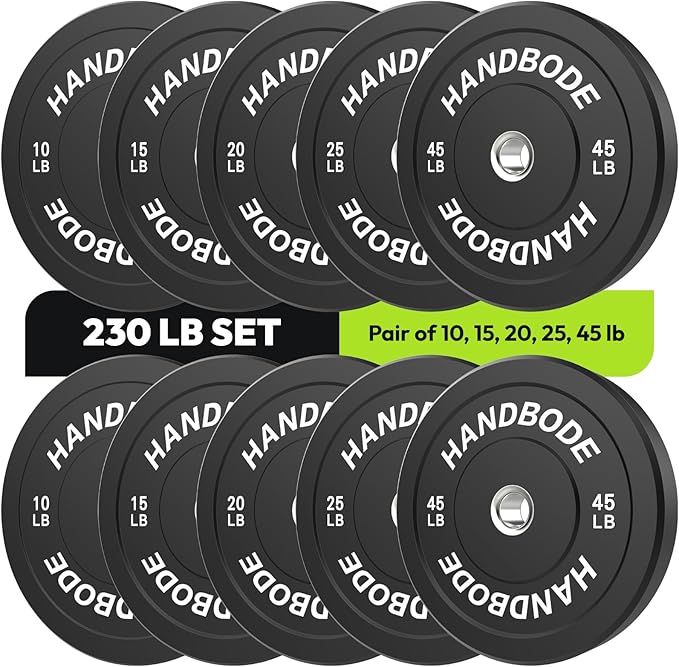 Bumper Plates 2 - Inch Olympic Weight Plate Set for Barbell, 10-55 lb Rubber Weights Sets for Home Gym, Strength Training Plate, Weight Lifting, Black