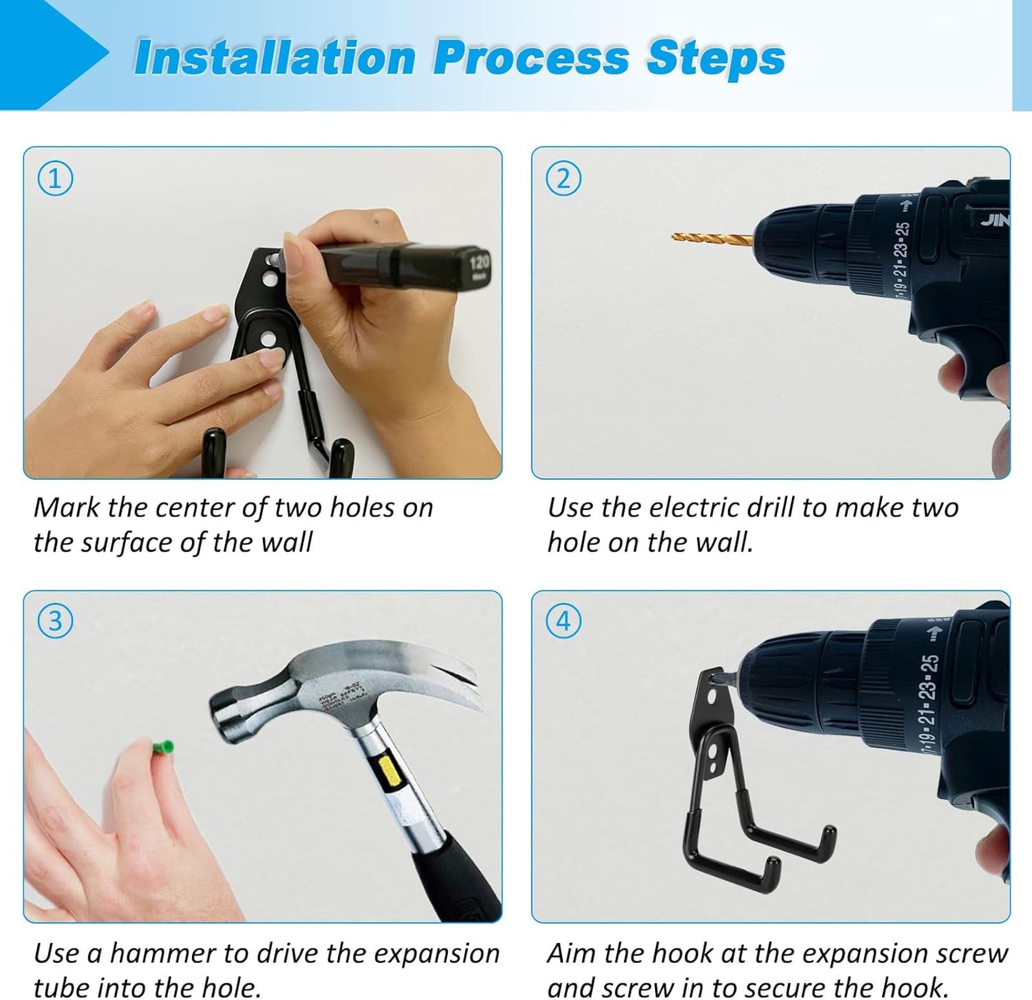 6 Pack Garage Hooks Heavy Duty - Supports 100 lbs, Utility Steel Garage Hanger & Organizer for Organizing Garden Lawn Tools, Ladders, Garden Hose, Digging Shovel, Bikes, Ropes