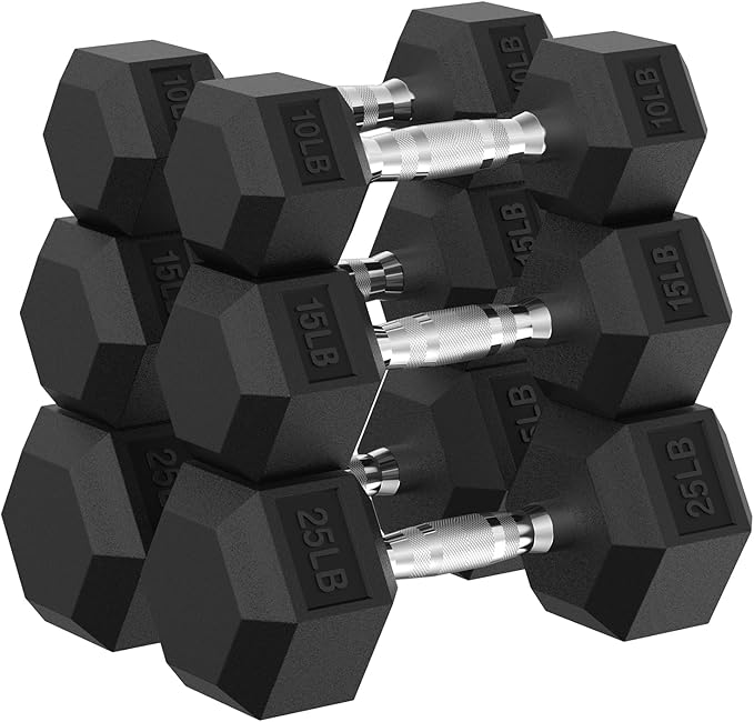 PAPABABE Hex Dumbbell Set, 45-135 lb Rubber Encased Home Gym Dumbbells, Weights Dumbbells Set for Women & Men, Hand Weight with Anti-Slip Grip
