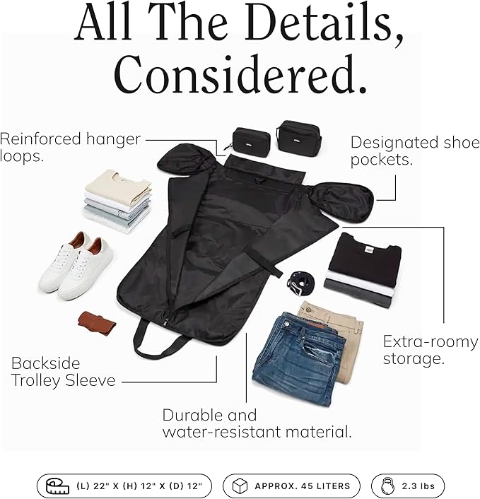 Halfday Convertible 2-in-1 Garment Duffel Weekender Bag 45L | Wrinkle-Free Travel, Hanging Suit Compartment, Shoe Pockets, Trolley Sleeve. Durable & Water-Resistant Carry-On, Shadow