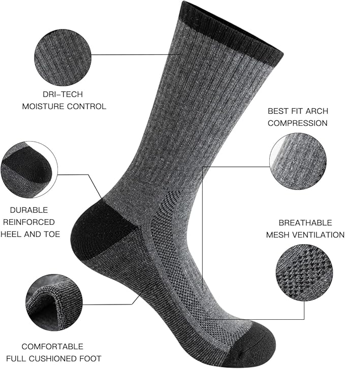JOYNÉE 8 Pairs Mens Breathable Athletic Crew Socks Arch Support Cushioned Socks for Hiking Sports Running,Sock Size:10-13