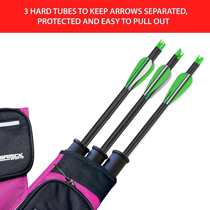 Archery Arrow Quiver - Adjustable Waist Hanged Quiver with 3 Removable Tubes & Pockets for Archery Arrows Case & Equipment - Ideal for Hunting & Target Practice - Right Handed Only